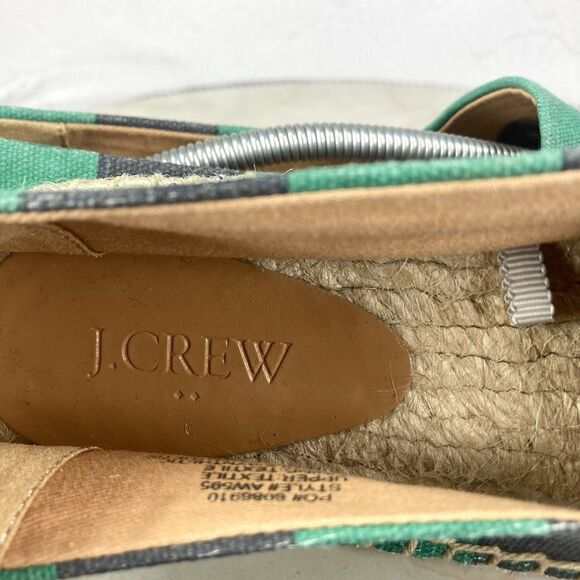 J. Crew Slip On Espadrille Flat Shoes 8 Navy Blue Green Striped Canvas Loafers - Picture 12 of 13